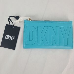 NEW DKNY Leather Elsa Bifold Card Holder Capri Blue 5 1/2"x3" MSRP $75 NWT